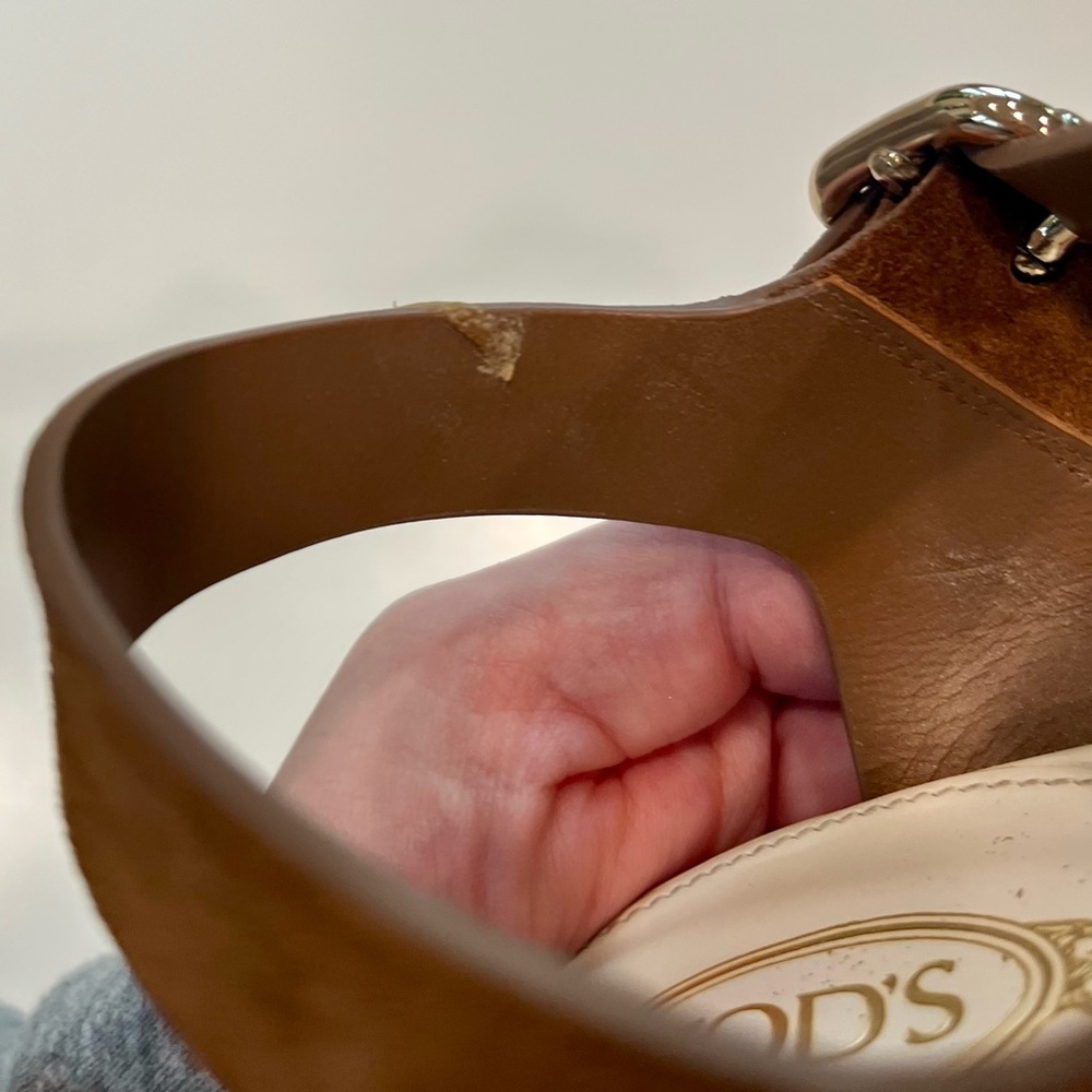 Tods Leather Platform Sandals Brown and White - Picture 11 of 12